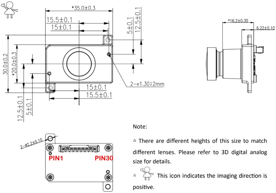 SG3-ISX031C-MIPI Dimensions