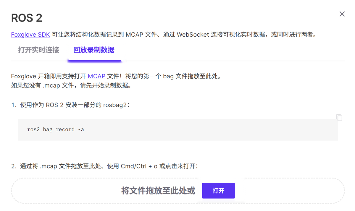 Foxglove 打开 MCAP 文件