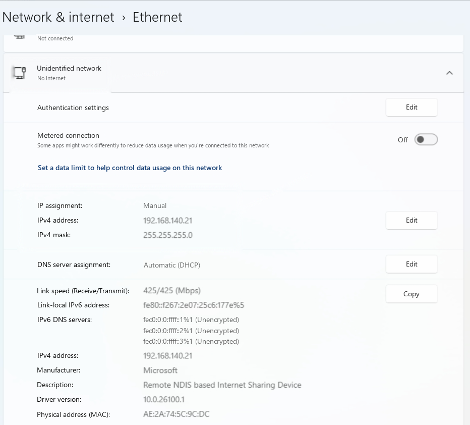 Configure the virtual network adapter IP
